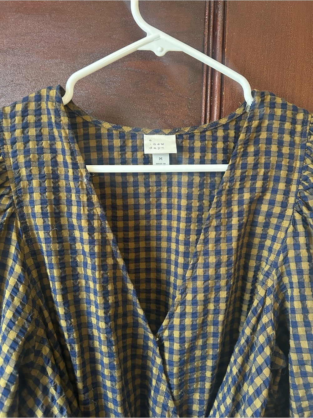 A New Day Seersucker Gingham Tie-Waist Midi Dress Size Medium - Picture 5 of 6